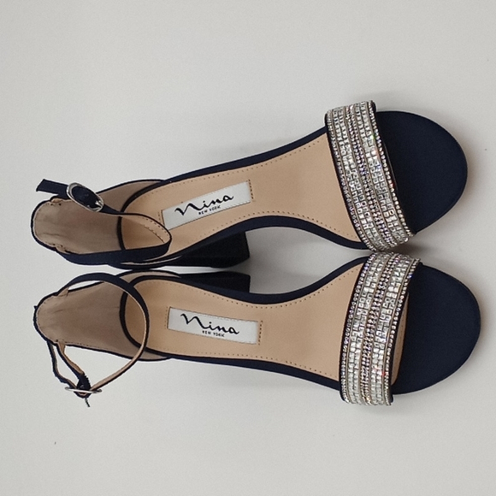Nina Elenora Crystal Embellished Dress Sandal Navy Blue 5.5M